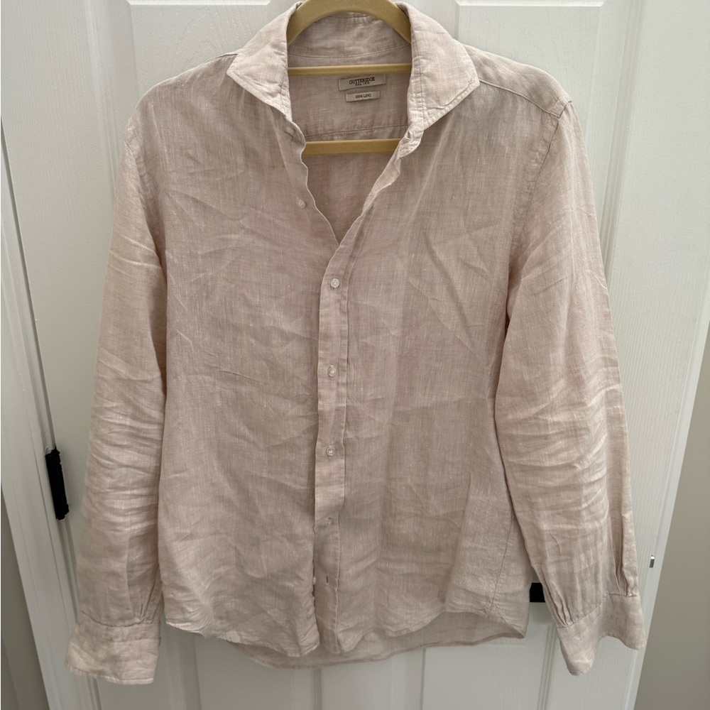 Tan Casual Button Down Shirt Lightweight Linen